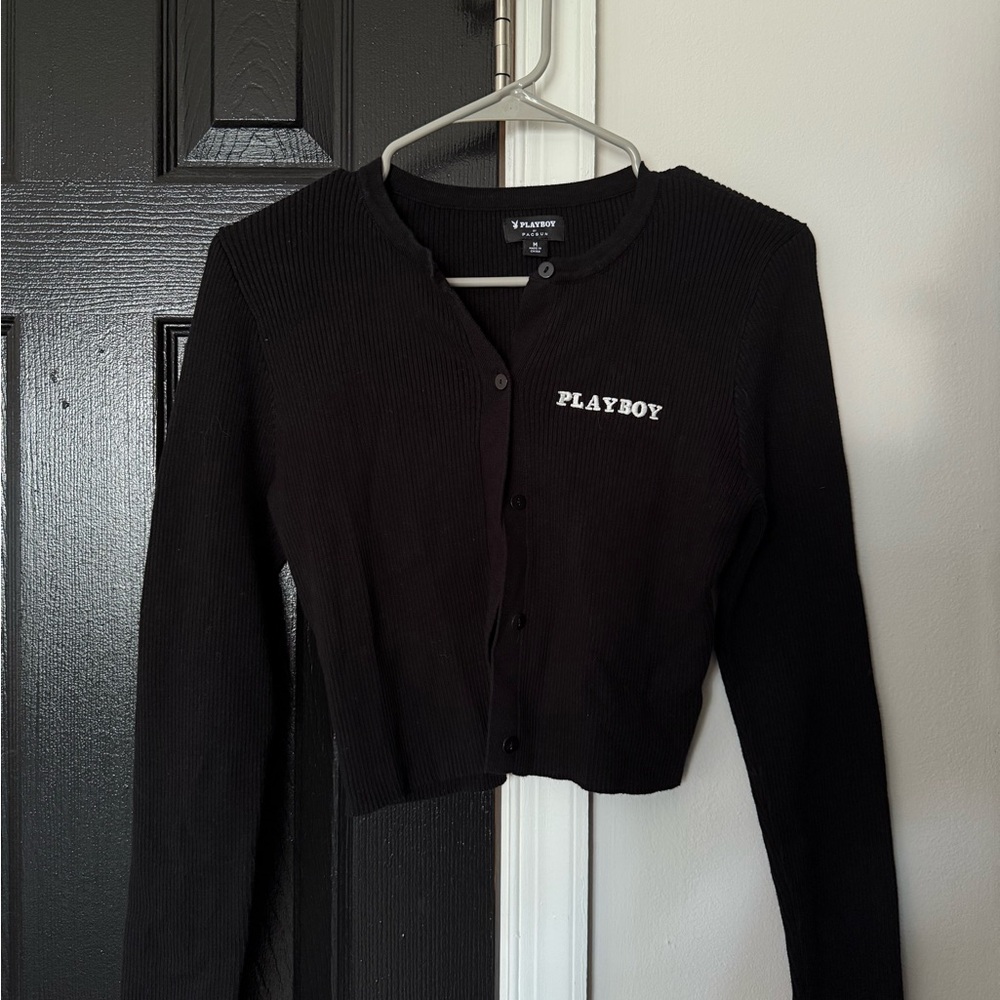 PLAYBOY Black Cropped Cardigan by PacSun